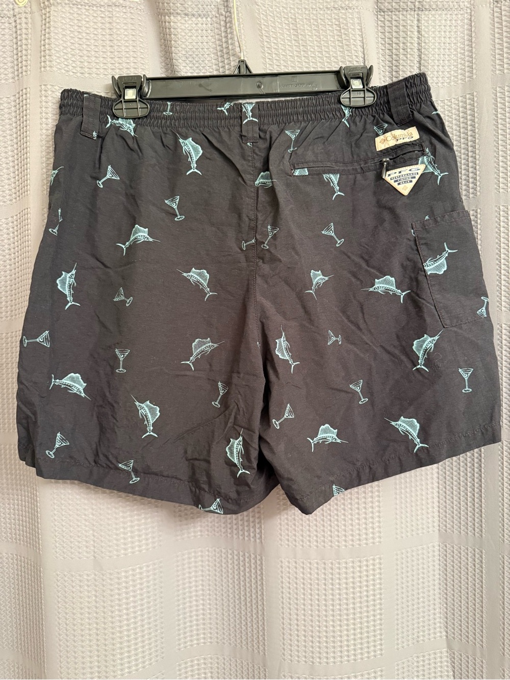Columbia PFG Black Swim Trunks with Marlin Fish & Martini Cocktail Print - Picture 6 of 10